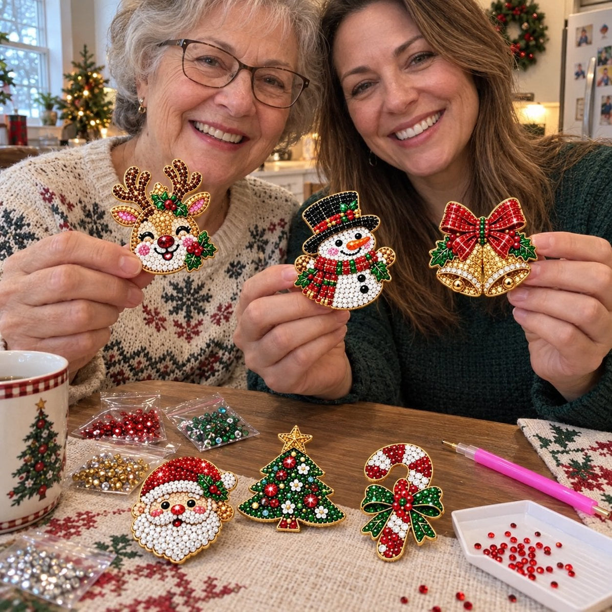 โณ Last day to save 49% โ๐Beginner-Friendly Christmas Diamond Painting Brooch DIY Kit | 6 Festive Designs with Sparkling Gems & Pin Backs ๐