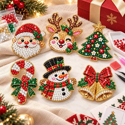 ⏳ Last day to save 49% –🎄Beginner-Friendly Christmas Diamond Painting Brooch DIY Kit | 6 Festive Designs with Sparkling Gems & Pin Backs 💎