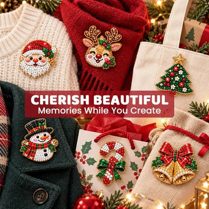 ⏳ Last day to save 49% –🎄Beginner-Friendly Christmas Diamond Painting Brooch DIY Kit | 6 Festive Designs with Sparkling Gems & Pin Backs 💎