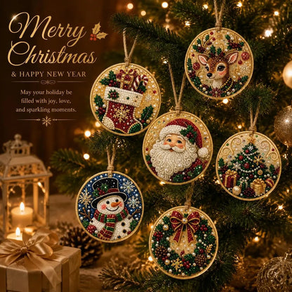 🎄Christmas DIY Diamond Painting Ornaments Kit (6-Piece) 🎅 Xmas Tree Hanging Craft Decoration