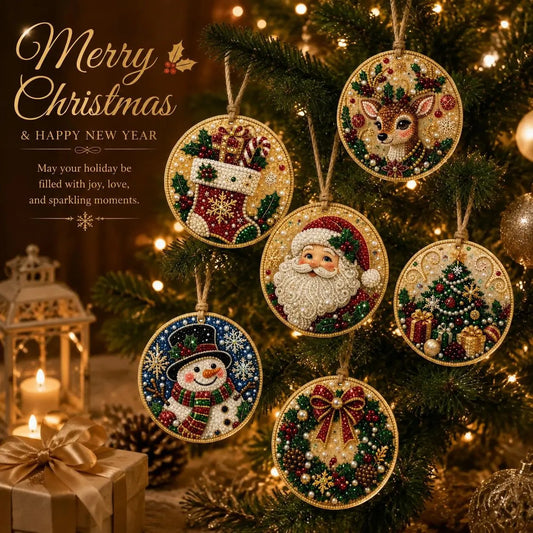 🎄Christmas DIY Diamond Painting Ornaments Kit (6-Piece) 🎅 Xmas Tree Hanging Craft Decoration