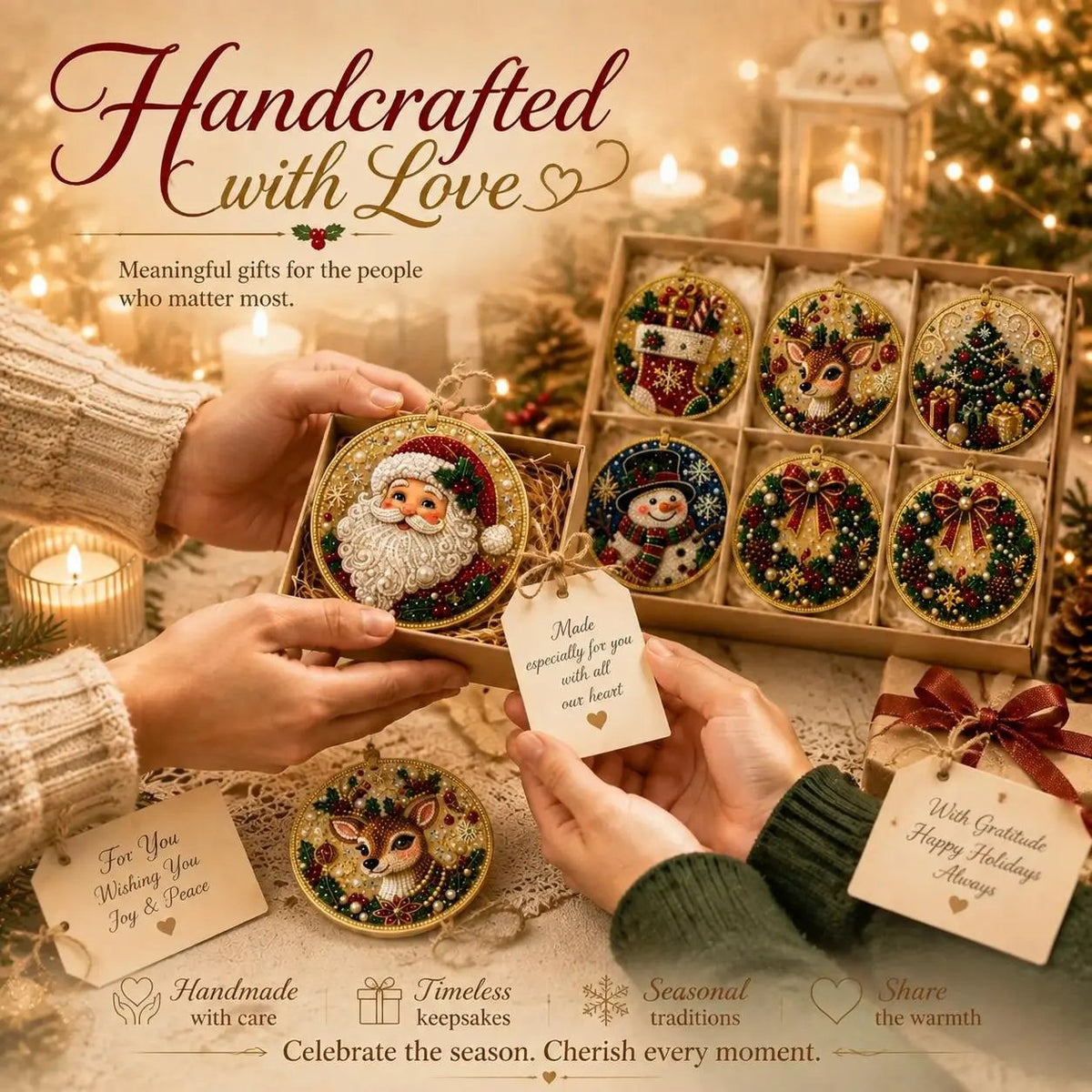 🎄Christmas DIY Diamond Painting Ornaments Kit (6-Piece) 🎅 Xmas Tree Hanging Craft Decoration