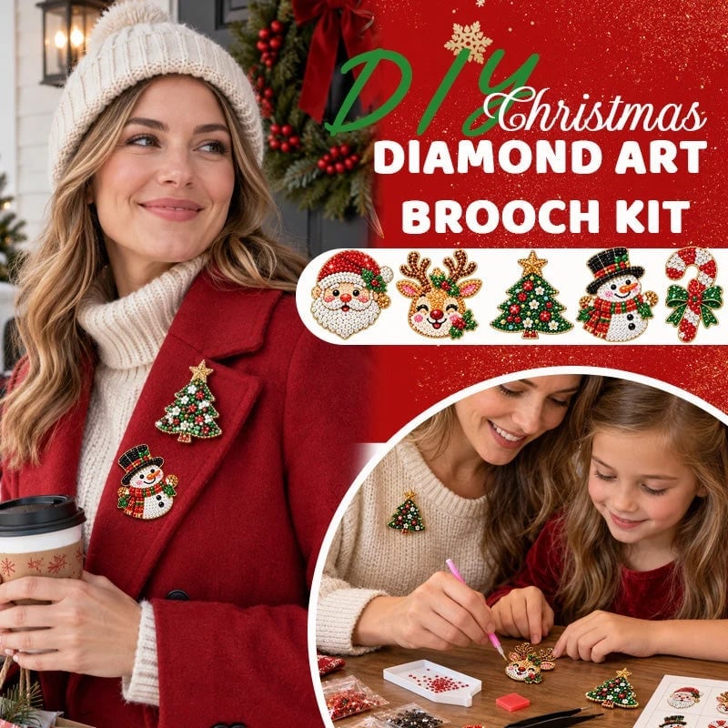⏳ Last day to save 49% –🎄Beginner-Friendly Christmas Diamond Painting Brooch DIY Kit | 6 Festive Designs with Sparkling Gems & Pin Backs 💎