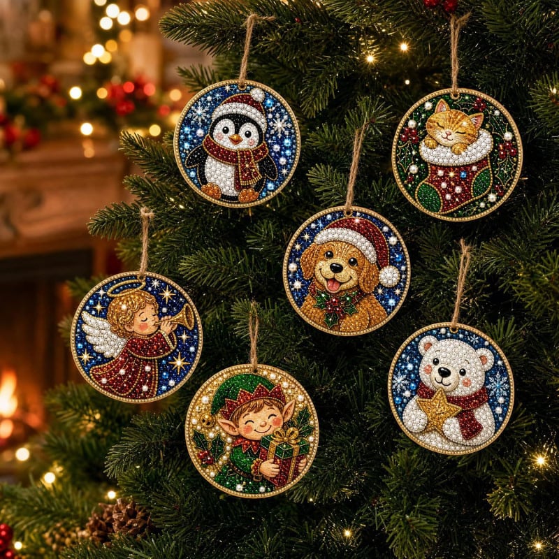 🎄Christmas DIY Diamond Painting Ornaments Kit (6-Piece) 🎅 Xmas Tree Hanging Craft Decoration
