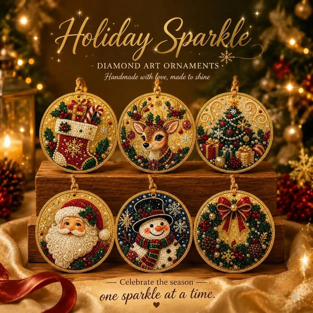 🎄Christmas DIY Diamond Painting Ornaments Kit (6-Piece) 🎅 Xmas Tree Hanging Craft Decoration