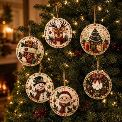 🎄Christmas DIY Diamond Painting Ornaments Kit (6-Piece) 🎅 Xmas Tree Hanging Craft Decoration