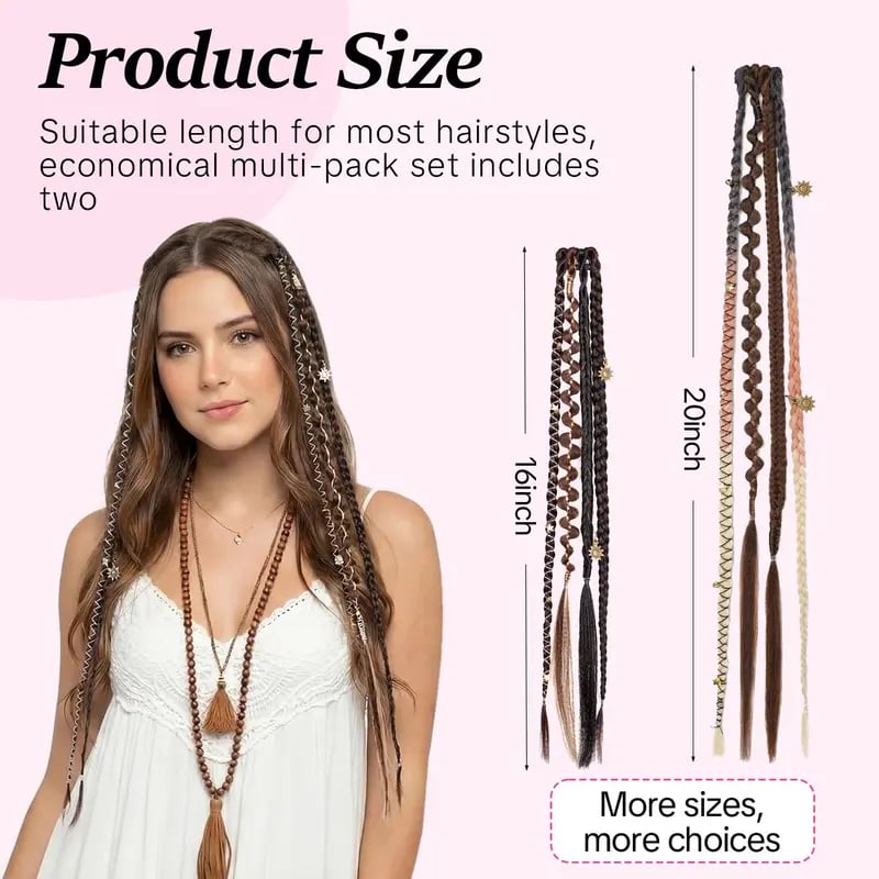 🌿🎨2Pcs Boho Beaded Clip-In Braids – Effortless Festival & Everyday Hair Transformation