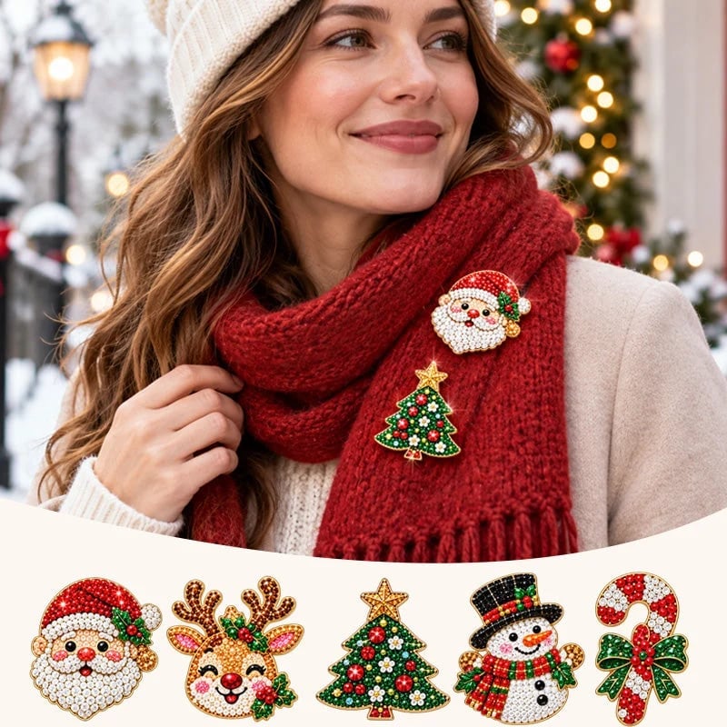 ⏳ Last day to save 49% –🎄Beginner-Friendly Christmas Diamond Painting Brooch DIY Kit | 6 Festive Designs with Sparkling Gems & Pin Backs 💎