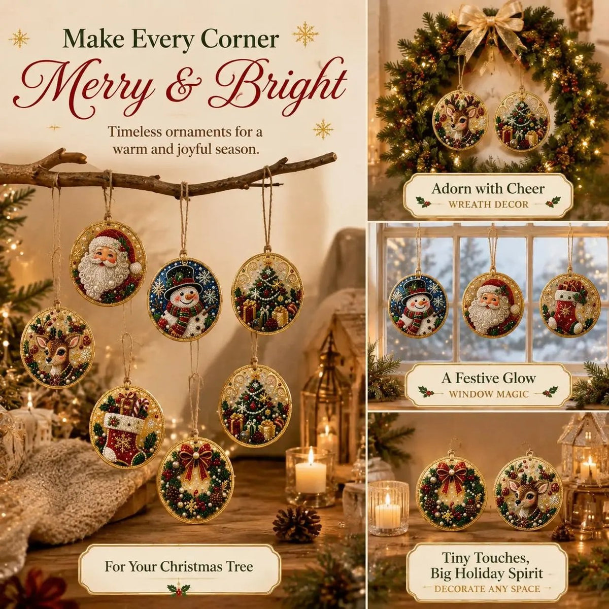 🎄Christmas DIY Diamond Painting Ornaments Kit (6-Piece) 🎅 Xmas Tree Hanging Craft Decoration