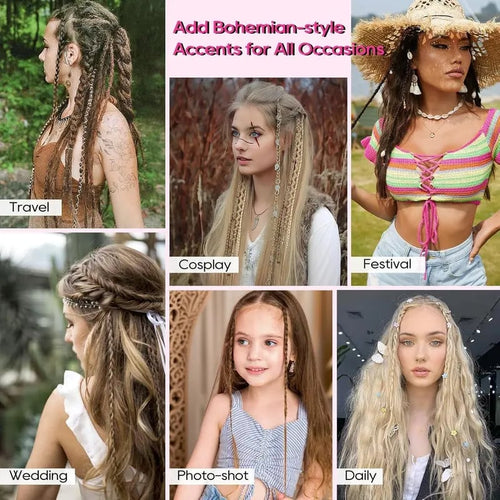 🌿🎨2Pcs Boho Beaded Clip-In Braids – Effortless Festival & Everyday Hair Transformation