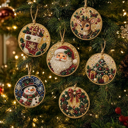 🎄Christmas DIY Diamond Painting Ornaments Kit (6-Piece) 🎅 Xmas Tree Hanging Craft Decoration