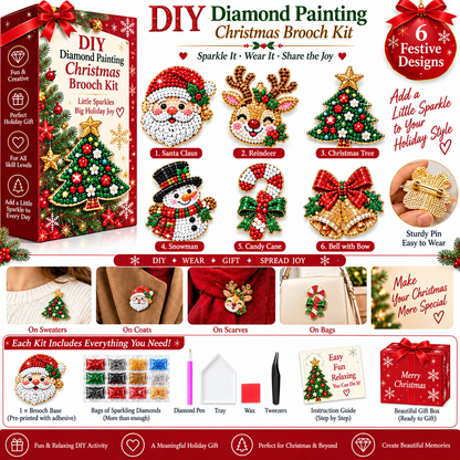 ⏳ Last day to save 49% –🎄Beginner-Friendly Christmas Diamond Painting Brooch DIY Kit | 6 Festive Designs with Sparkling Gems & Pin Backs 💎