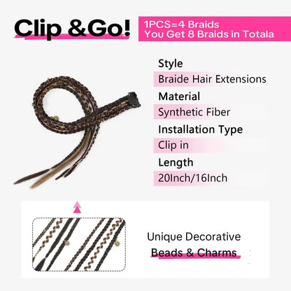 🌿🎨2Pcs Boho Beaded Clip-In Braids – Effortless Festival & Everyday Hair Transformation