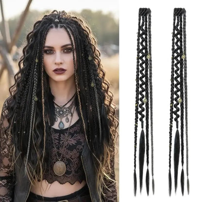 🌿🎨2Pcs Boho Beaded Clip-In Braids – Effortless Festival & Everyday Hair Transformation
