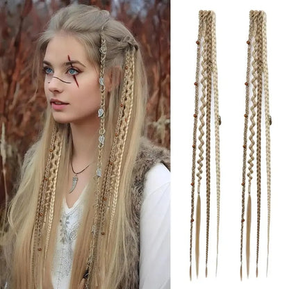 🌿🎨2Pcs Boho Beaded Clip-In Braids – Effortless Festival & Everyday Hair Transformation