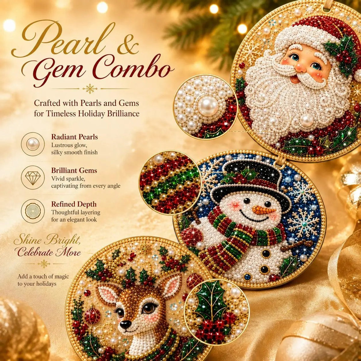 🎄Christmas DIY Diamond Painting Ornaments Kit (6-Piece) 🎅 Xmas Tree Hanging Craft Decoration