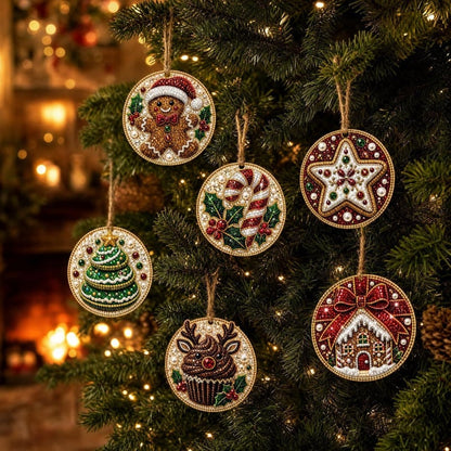 🎄Christmas DIY Diamond Painting Ornaments Kit (6-Piece) 🎅 Xmas Tree Hanging Craft Decoration