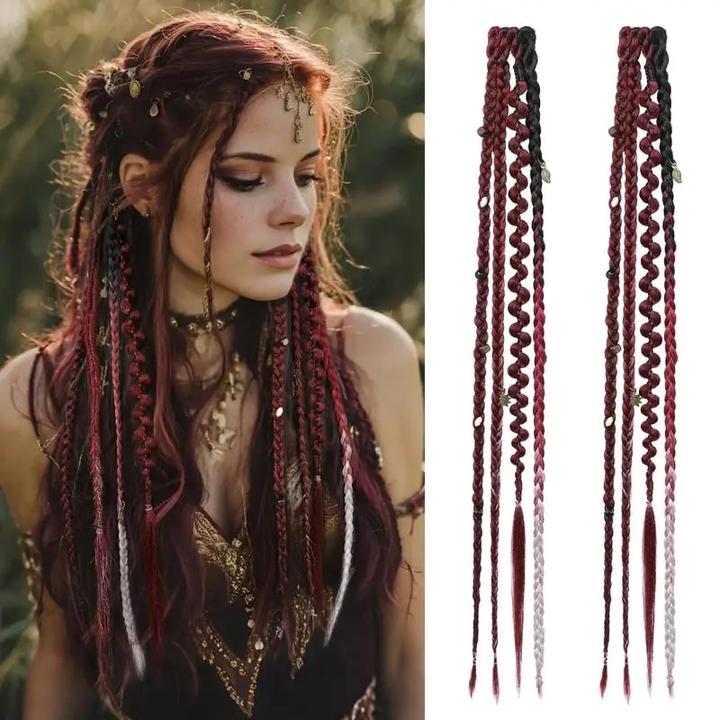 🌿🎨2Pcs Boho Beaded Clip-In Braids – Effortless Festival & Everyday Hair Transformation