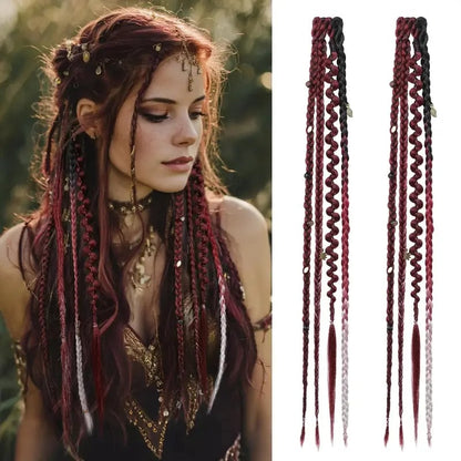 🌿🎨2Pcs Boho Beaded Clip-In Braids – Effortless Festival & Everyday Hair Transformation