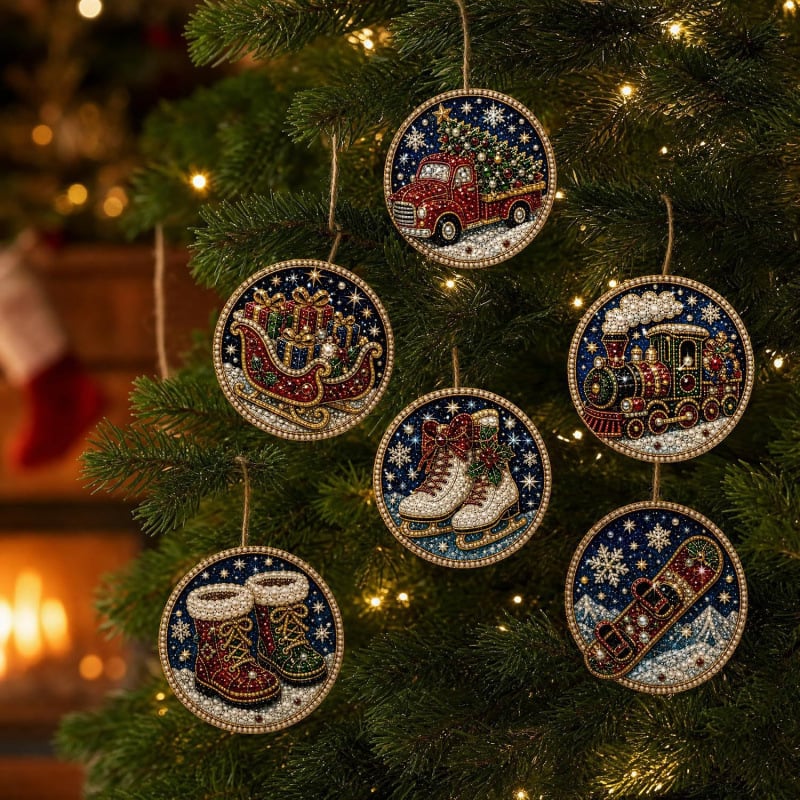 🎄Christmas DIY Diamond Painting Ornaments Kit (6-Piece) 🎅 Xmas Tree Hanging Craft Decoration