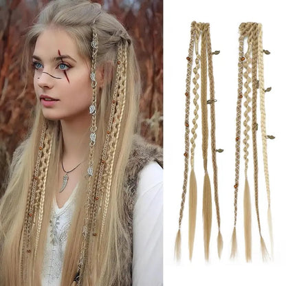 🌿🎨2Pcs Boho Beaded Clip-In Braids – Effortless Festival & Everyday Hair Transformation