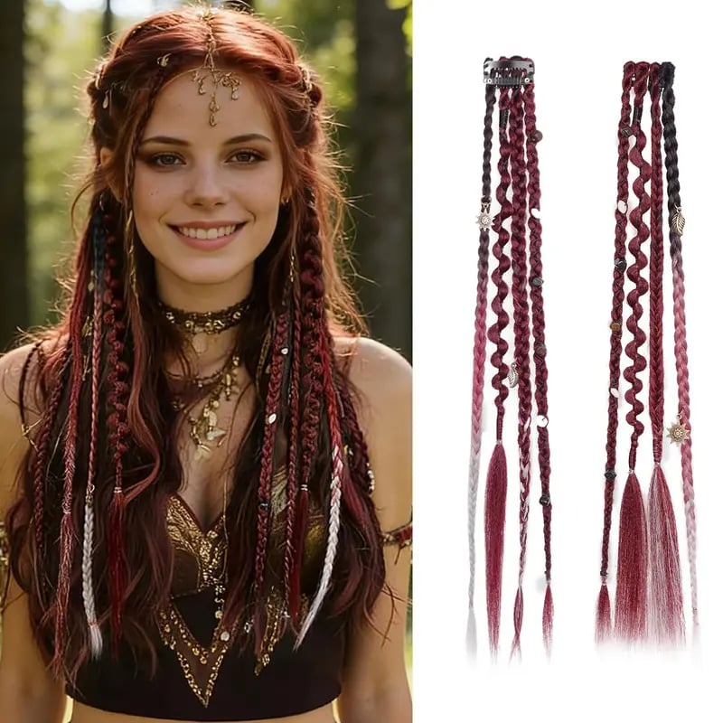 🌿🎨2Pcs Boho Beaded Clip-In Braids – Effortless Festival & Everyday Hair Transformation