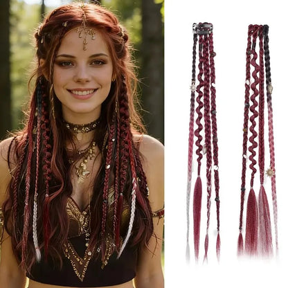 🌿🎨2Pcs Boho Beaded Clip-In Braids – Effortless Festival & Everyday Hair Transformation