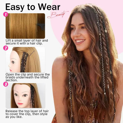 🌿🎨2Pcs Boho Beaded Clip-In Braids – Effortless Festival & Everyday Hair Transformation