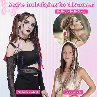 🌿🎨2Pcs Boho Beaded Clip-In Braids – Effortless Festival & Everyday Hair Transformation